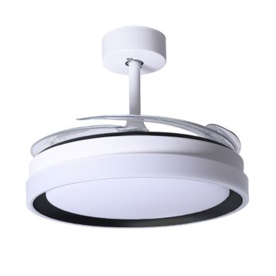 Ventoinha de tecto KIGALI branca/preta, 4palas retráteis, 72W LED 3000|4000|6000K, Alt.35xD.108/50cm