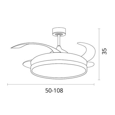 Ventoinha de tecto KIGALI branca/preta, 4palas retráteis, 72W LED 3000|4000|6000K, Alt.35xD.108/50cm