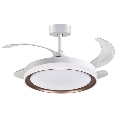 Ventoinha tecto KIGALI branca/castanho, 4 palas retráteis, 72W LED 3000|4000|6000K Alt.35xD.108/50cm