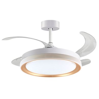 Ceiling fan DC KIGALI white/gold, 4 retractable blades, 72W LED 3000|4000|6000K, H.35xD.108/50cm