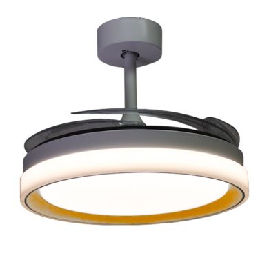 Ventoinha de tecto KIGALI branca/dourada 4palas retráteis, 72W LED 3000|4000|6000K Alt.35xD.108/50cm