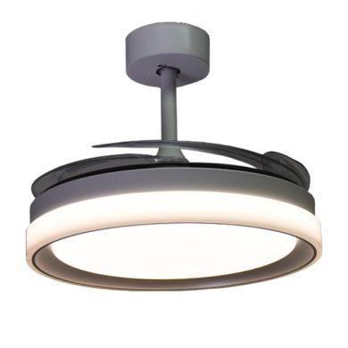 Ventoinha de tecto KIGALI branca/prata, 4palas retráteis, 72W LED 3000|4000|6000K, Alt.35xD.108/50cm