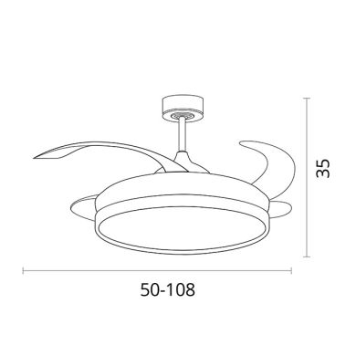 Ventoinha de tecto KIGALI branca/branca, 4palas retráteis, 72W LED 3000|4000|6000K Alt.35xD.108/50cm