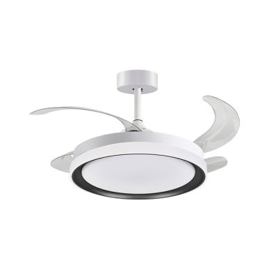 Ventoinha de tecto KIGALI MINI branca/preta 4palas retráteis 48W LED 3000|4000|6000K Alt.35xD91/40cm