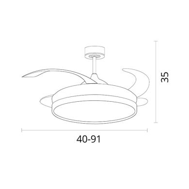 Ventoinha de tecto KIGALI MINI branca/preta 4palas retráteis 48W LED 3000|4000|6000K Alt.35xD91/40cm