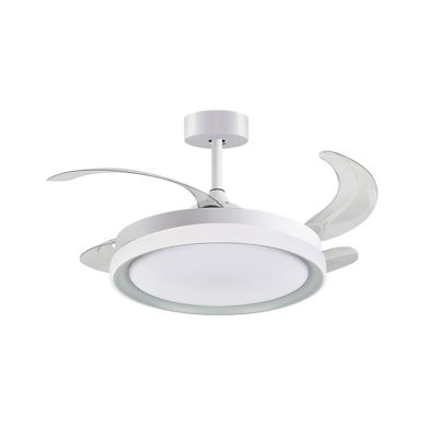 Ventilador DC KIGALI MINI blanco/plata, 4 aspas retráctiles, 48W LED 3000|4000|6000K Al.35xD.91/40cm