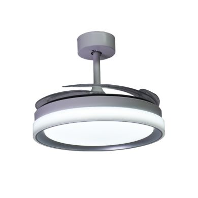 Ventilador DC KIGALI MINI blanco/plata, 4 aspas retráctiles, 48W LED 3000|4000|6000K Al.35xD.91/40cm