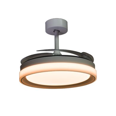 Ventoinha de tecto KIGALI MINI branca/prata 4palas retráteis 48W LED 3000|4000|6000K Alt.35xD91/40cm