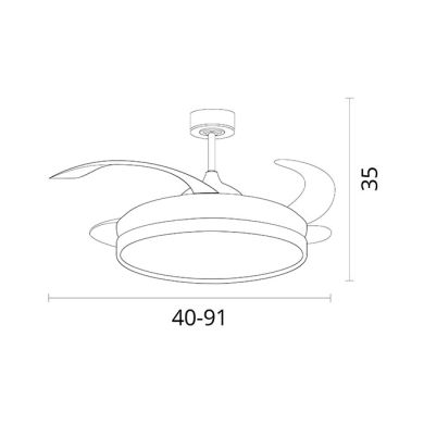 Ventoinha de tecto KIGALI MINI branca/prata 4palas retráteis 48W LED 3000|4000|6000K Alt.35xD91/40cm