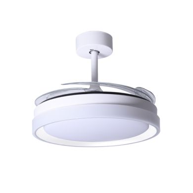 Ventoinha tecto KIGALI MINI branca/branca 4palas retráteis 48W LED 3000|4000|6000K Alt.35xD.91/40cm