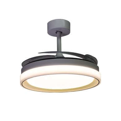 Ventoinha tecto KIGALI MINI branca/branca 4palas retráteis 48W LED 3000|4000|6000K Alt.35xD.91/40cm