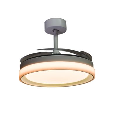 Ventoinha tecto KIGALI MINI branca/branca 4palas retráteis 48W LED 3000|4000|6000K Alt.35xD.91/40cm