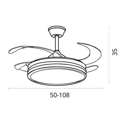 Ventoinha de tecto ASGARD branca, 4 palas retráteis, 72W LED 3000|4000|6000K, Alt.35xD.108/50cm