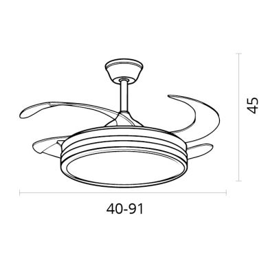 Ceiling fan DC ASGARD MINI black, 4 retractable blades, 48W LED 3000|4000|6000K, H.45xD.91/40cm