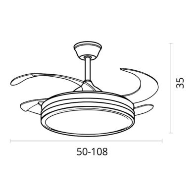 Ventoinha de tecto ASGARD preta, 4 palas retráteis, 72W LED 3000|4000|6000K, Alt.35xD.108/50cm