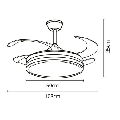 Ventoinha de tecto ASGARD II branca, 4 palas retráteis, 72W LED 3000|4000|6000K Alt.35/45xD.108/50cm