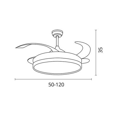 Ventoinha de tecto ASGARD MAXI branca, 4 palas retráteis, 72W LED 3000|4000|6000K, Alt.35xD.120/50cm