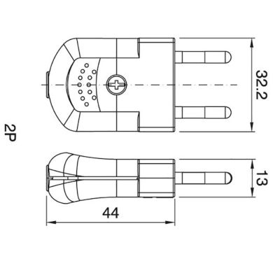 Ficha dourada 2P reutilizável 250Vac, 10A, IP20, em resina termoplástica