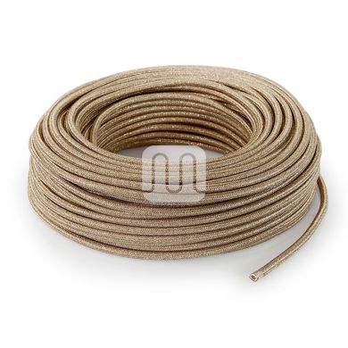 Flexible round fabric covered electrical cable H03VV-F 2x0,75 D.6.2mm lamé gold TO458