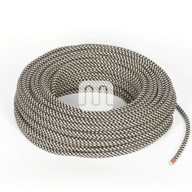 Cable eléctrico cubierto con tela redonda flexible H03VV-F 2x0,75 D.6.8mm negro/arena TO550