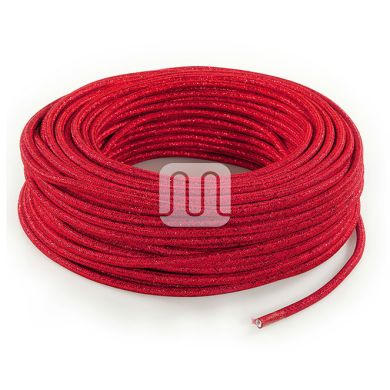 Flexible round fabric covered electrical cable H03VV-F 3x0,75 D.6.4mm lamé red TO462