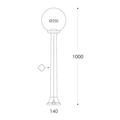 Farola GLOBE 1xE27 8,5W con pulsador CCT (3colores) IP55 Al.100xD.25cm resina negra