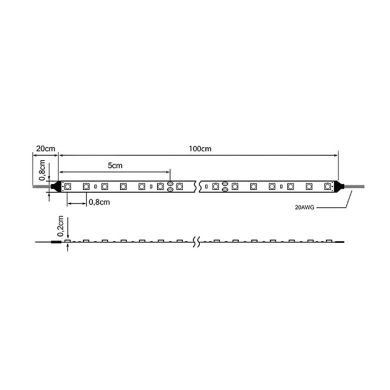 LED Strip 24Vdc 9,6W/m 120 LED/m 3000K IP20 1m (multiples of 5m)