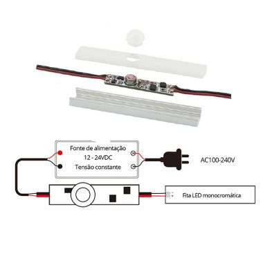 Interruptor com sensor de movimento PIR 12V/24Vdc 3A