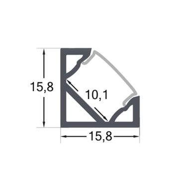 Corner Profile for LED strip without tabs with opaline diffuser W.15.8xH.15.8mm