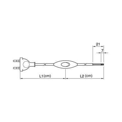 Extensão eléctrica 2,0m (100*100) fio 2x0,75mm² dourado, ficha EU 2P e interruptor de mão dourados