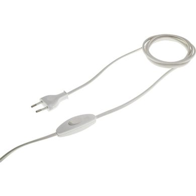 Cord-set with 2,4m white cable 2x0,75mm², white EU 2P non-rewirable plug and hand switch