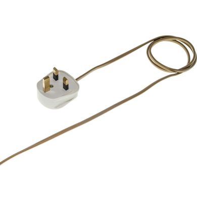 Extensão eléctrica 2,0m fio 2x0,75mm² dourado, ficha Inglesa (UK) branca