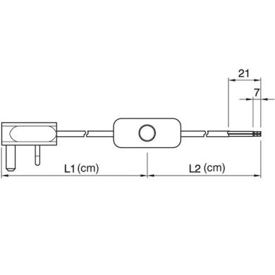 Cord-set with 2,0m white cable 2x0,75mm², white British (UK) plug and hand switch