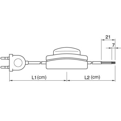 Cord-set with 4,0m white cable 2x0,75mm², white EU 2P non-rewirable plug and footer switch