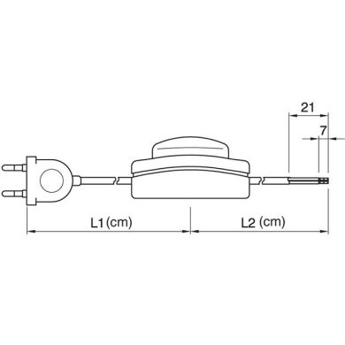 Cord-set with 4,0m black cable 2x0,75mm², black EU 2P non-rewirable plug and footer switch