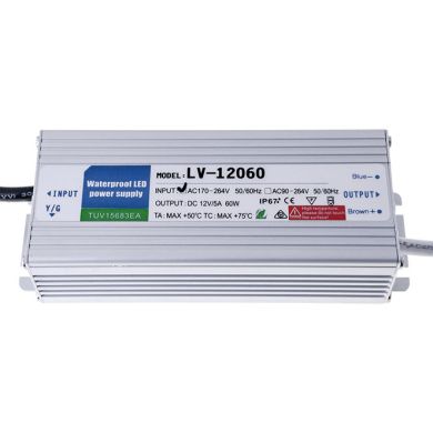 Transformador de tensão constante AC/DC 12Vdc 60W IP67, em metal