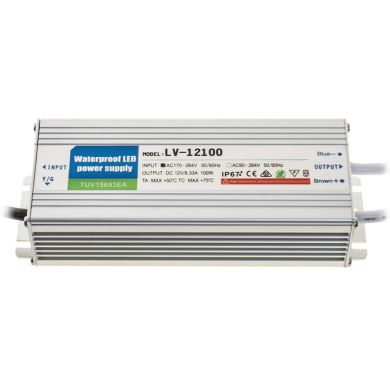 Transformador de tensión constante AC/DC 12Vdc 100W IP67, en metal