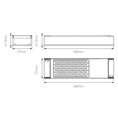 Transformador de tensão constante AC/DC (Driver) 24Vdc 300W 24,8x5,1x2,75cm, em metal