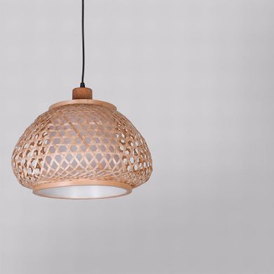 Pendant light JAVA D.30cm 1xE27 in wood and straw