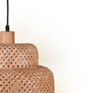 Pendant light BORA D.30cm 1xE27 in wood and straw