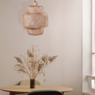 Pendant light BORA D.35cm 1xE27 in wood and straw