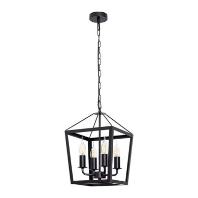 Suspensão NORA 4xE14 C.25xL.25xAlt.Reg.cm em metal preto