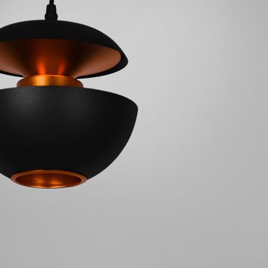 Suspensão MUNICH D.20cm 1xE27 em metal preto com interior em dourado