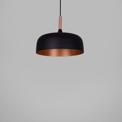 Suspensão HALLE D.30cm 1xE27 em metal preto com interior em dourado