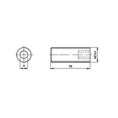 M7x1 grub screw with hexagonal slot for cord grip and ceiling-roses, in white resin, H.10mm