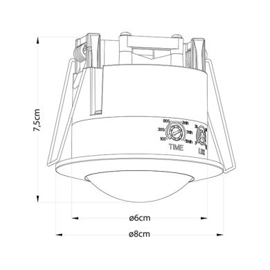 Sensor de movimiento IR blanco IP20, c/ángulo de cobertura 360º, en PC c/ protección UV