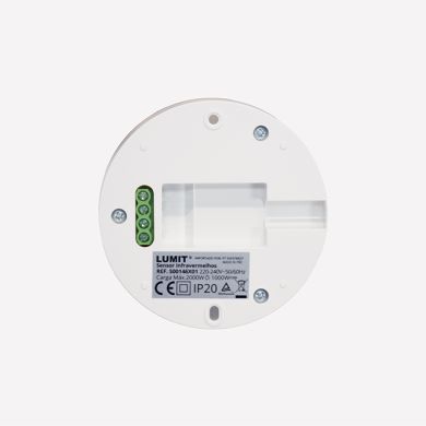 Sensor de movimiento IR blanco IP20, c/ángulo de cobertura 360º (1xdetector), en PC c/ protección UV