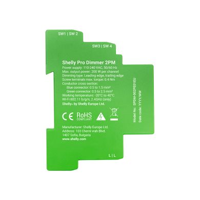 Shelly Pro Dimmer 2PM — 2-channel dimmer 16A with metering, DIN rail