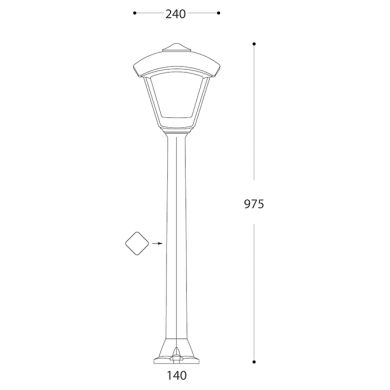 Farola DARIO 1xE27 8,5W con pulsador CCT (3colores) IP55 L.24xAn.24xAl.97,5cm resina negra