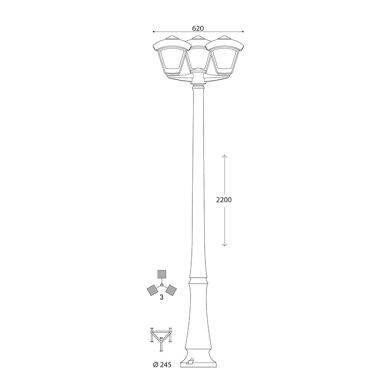 Farola DARIO 3xE27 8,5W con pulsador CCT (3colores) IP55 Al.220xD.62cm resina negra